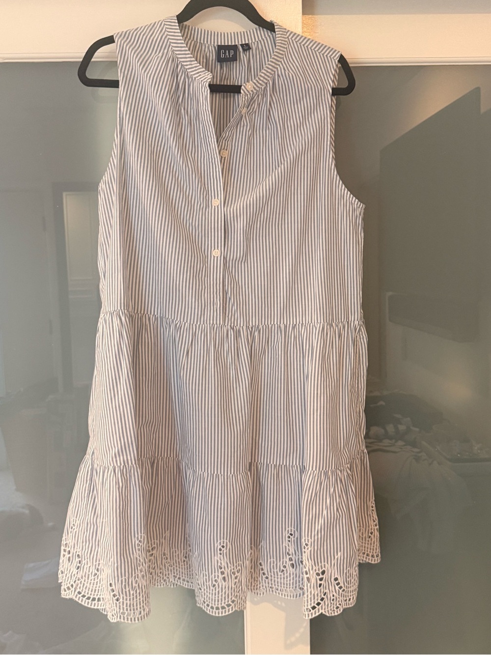 GAP Sleeveless Blue and White Striped Tiered Tunic